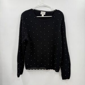 Christopher & Banks‎ Black Embellished Silk Blend Angora Sweater Womens Large